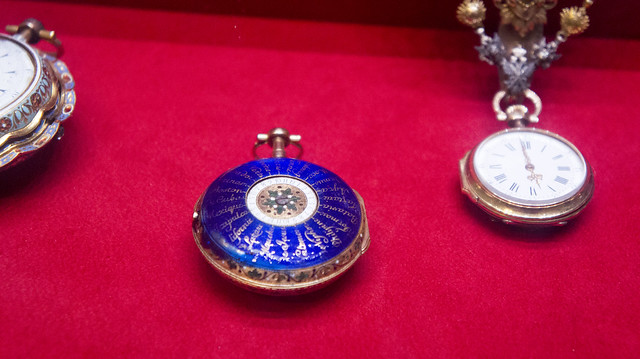 A golden painted pokect watch at Egypt's Royal Jewelry Museum
