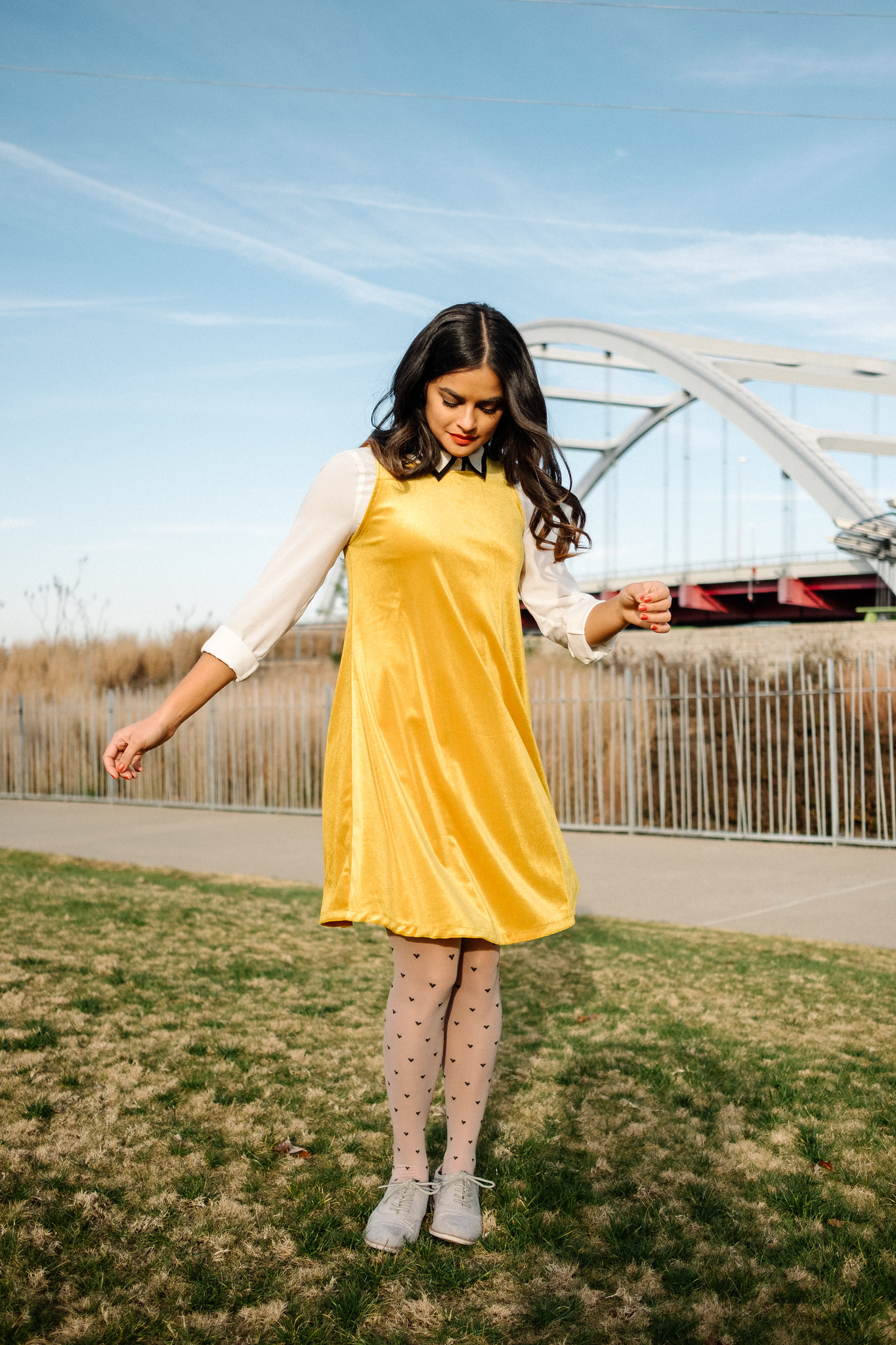 Priya the Blog, Nashville fashion blog, heart print tights, velvet swing dress, holiday inspired work outfit, holiday outfit with velvet dress