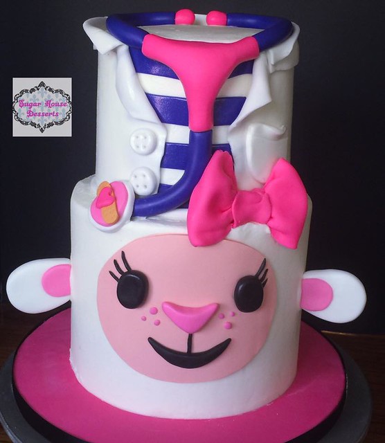 Doc Mcstuffins Cake with Doc's Outfit on Top and Lambie on Bottom by Sugar House Desserts