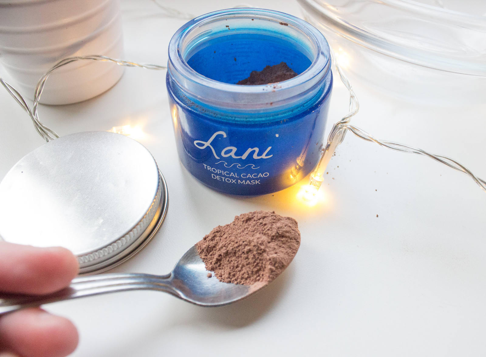 Lani Tropical Detox Cacao Face Mask comes in powder form in a jar and turns into a mousse
