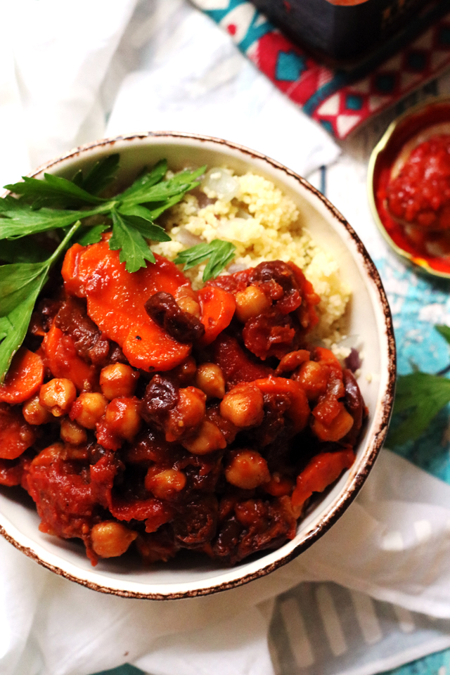 Moroccan Spiced Chickpea and Carrot Ragout with Couscous Pilaf