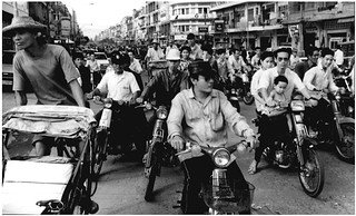 The morning rush hour in Phnom Penh at its peak was very chaotic.