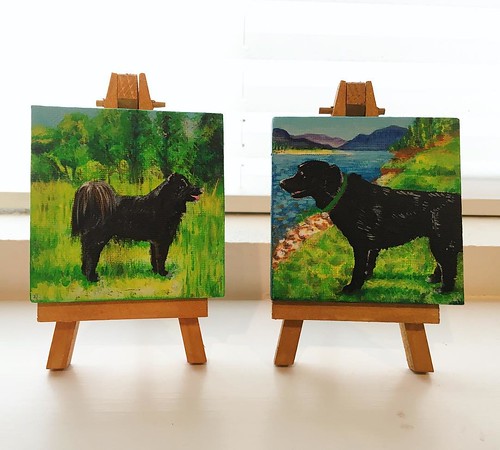 Bear Cub and Maggie mini paintings in progress.