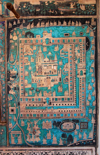 Turquoise mural on a Bundi Fort wall (India)