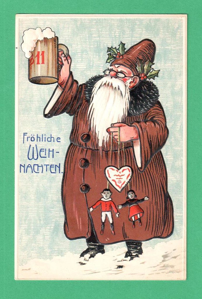 1911-Christmas-Postcard-Santa-Claus-Beer-Mug