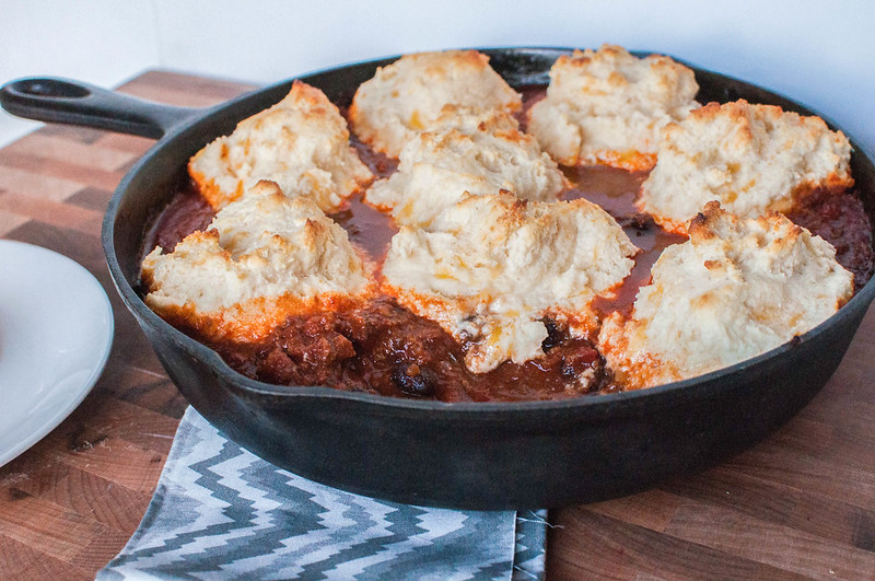 Chili Pot Pie with Cheddar Drop Biscuits 