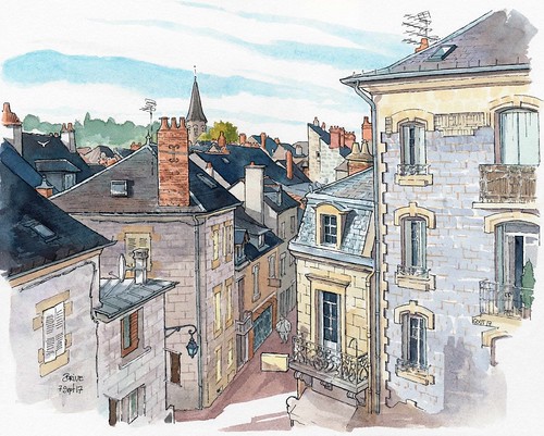 ville brivelagaillarde rue toiture sketch watercolors corrèze eu
