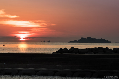 japan nagasaki nature sky sun cloud sea island battleship beach sunset