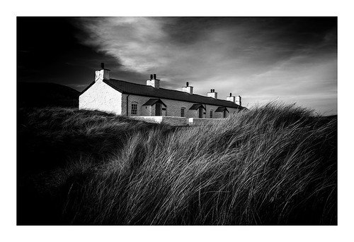 llanddwyn anglesey wales cottages mono blackandwhite maramgrass dunes