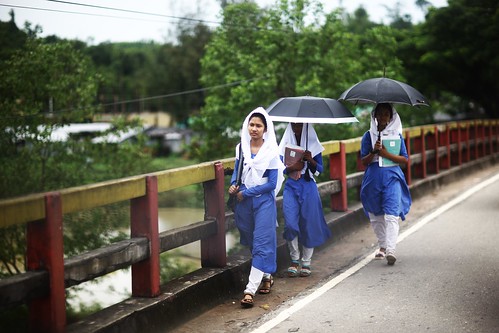 girls students candid rain monsoon street ukhia coxsbazaar bangladesh windshield balukhali