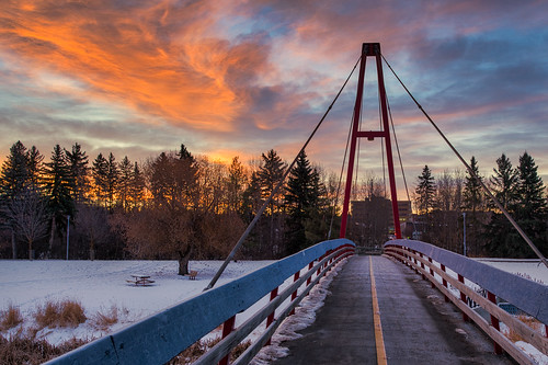 stalbert sunrise bridge footbridge alberta canada winter d850