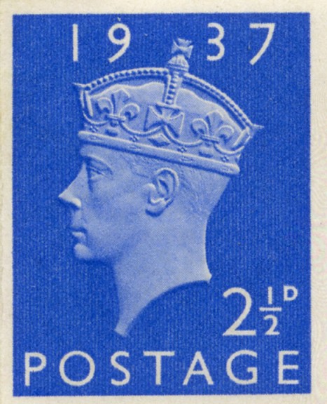2 1/2-pence dark blue essay for unissued Edward VIII Coronation issue planned for May 1937