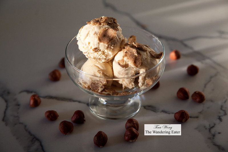 White truffle, white chocolate hazelnut ice cream topped with fresh white truffles