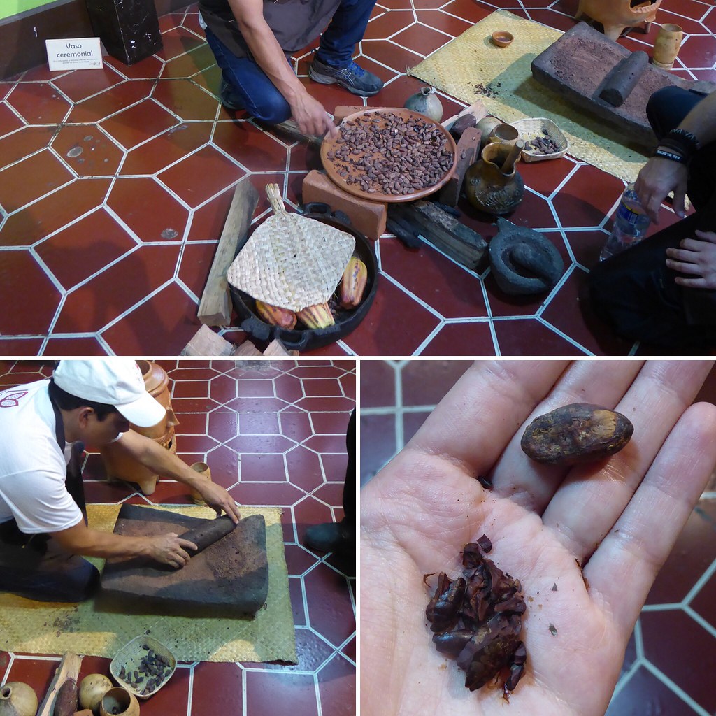 Workshop sul cacao. La fase di tostatura del chicco di cacao, che lo rende da duro a lavorabile. Dopo la tostatura la “ buccia” si rompe facilmente rivelando il cuore da cui si produce il vero cacao