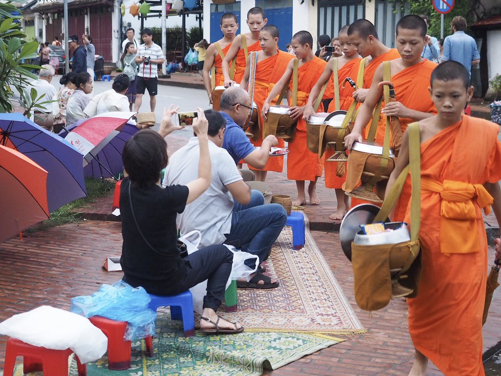 Monks collecting alms in Luang Prabang