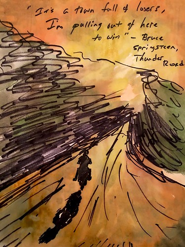 roadtrip road sunset freedom free runaway escape alone angst rockandroll motorcycle sketch watercolor