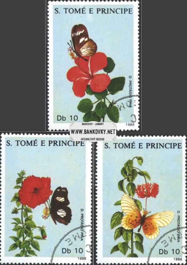 Známky Sv. Tomáš 1988 Kvety a motýle, razítkovaná séria