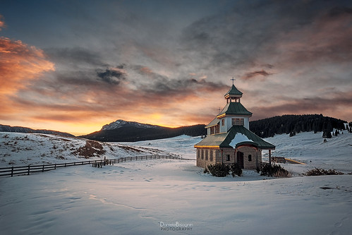 snow sunrise mountains ice sky clouds church trees white frozen frost chill cold
