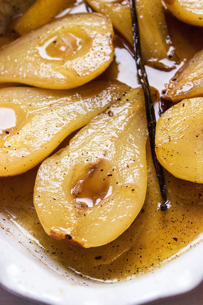 Roasted Pears In a Spiced Thyme Honey Syrup