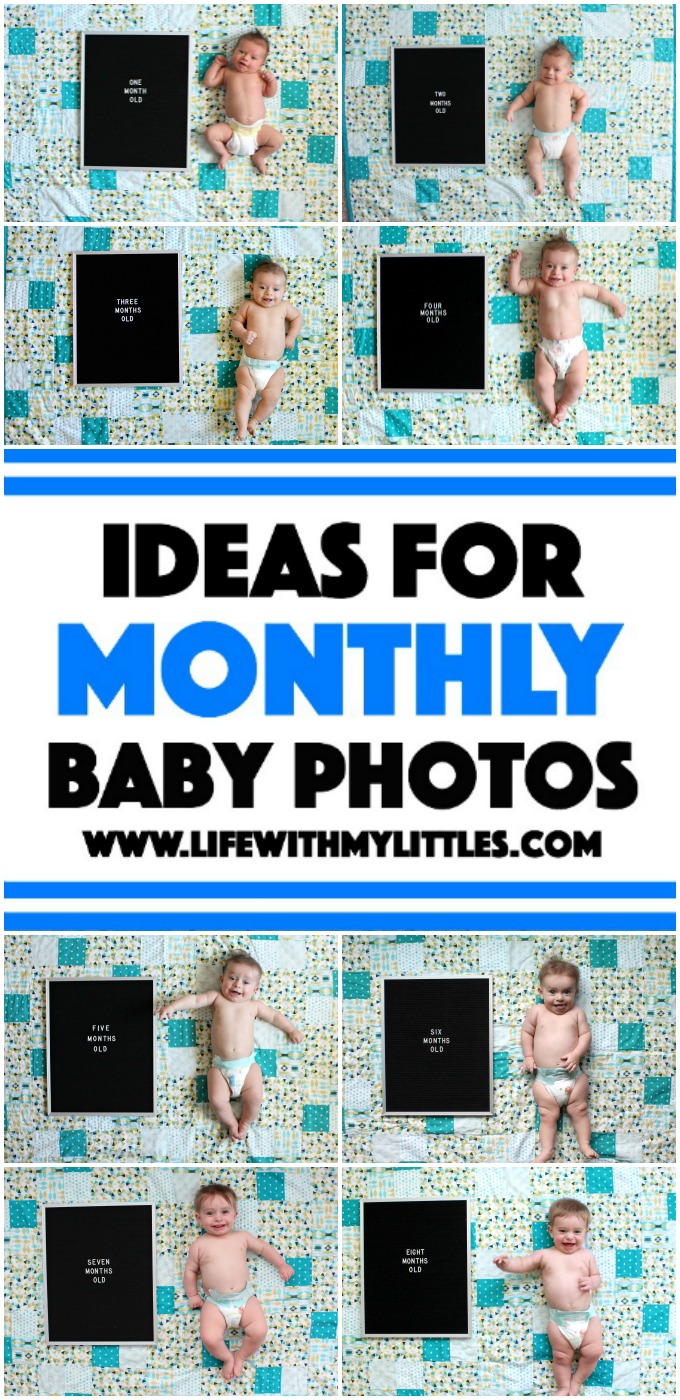 Monthly baby picture ideas to document your baby's growth! A great collection of ideas for taking monthly baby photos!