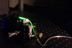 Laser light in an optical fibre - Photo Credit CUDOS