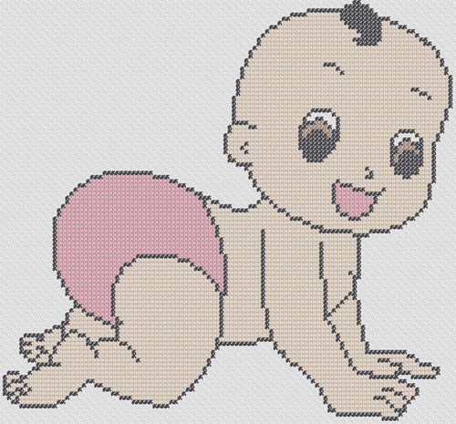 Preview of Happy Little Crawling Baby: free baby cross stitch charts