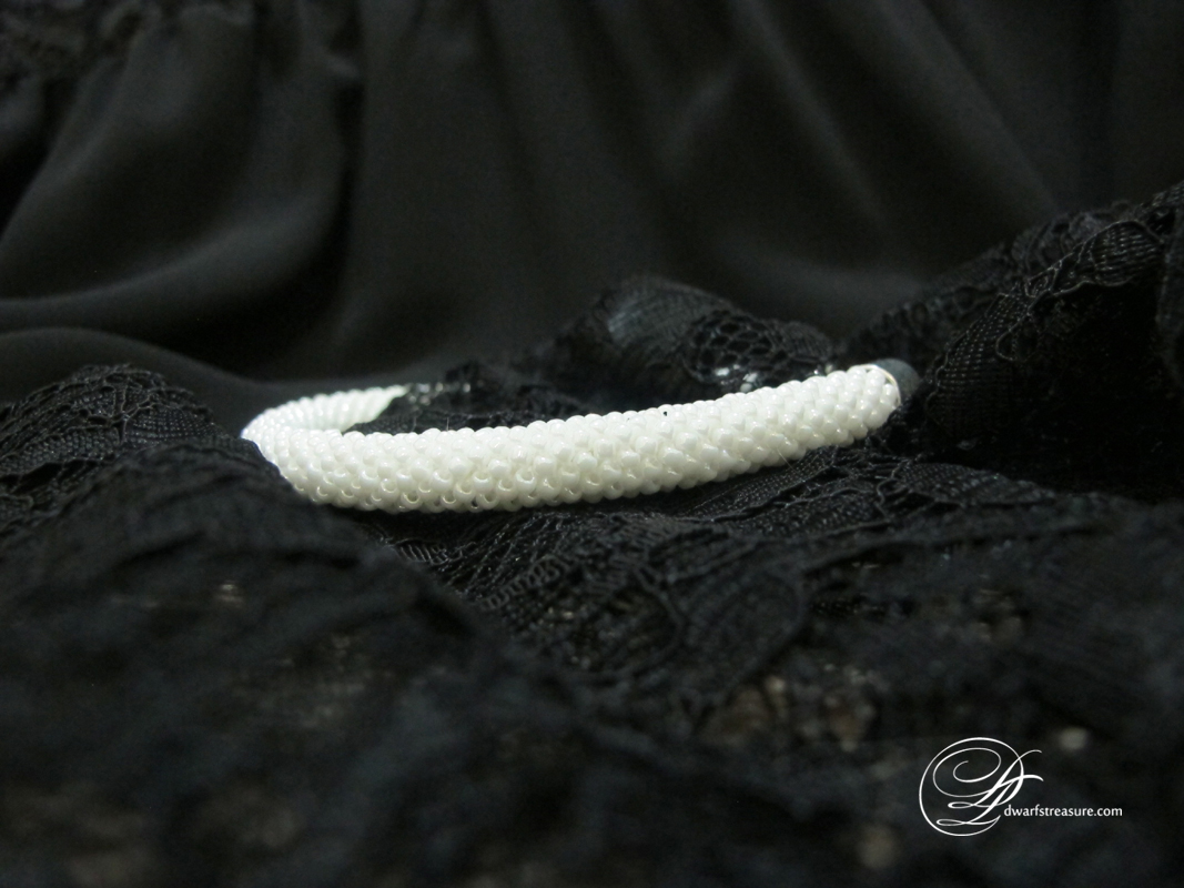 classic white beaded crochet bracelet