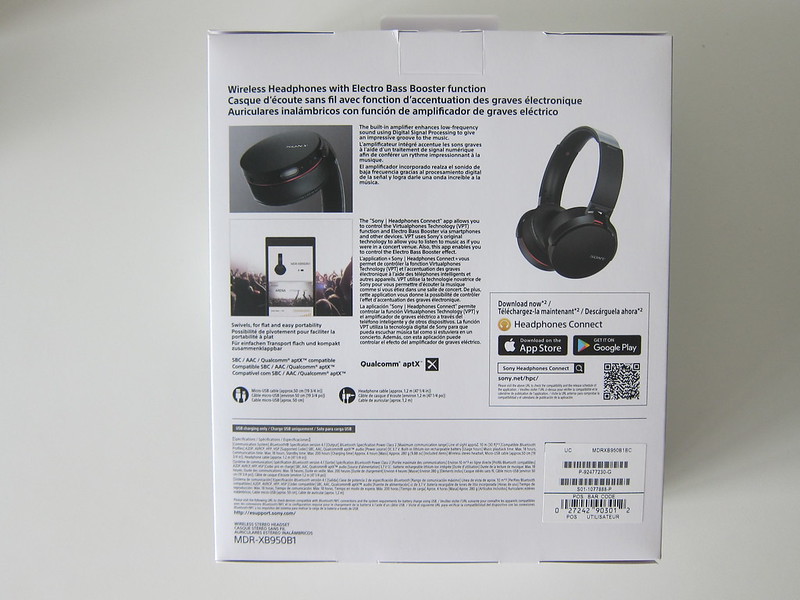 Sony XB950B1 Headphones - Box Back