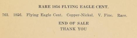 Hendershot catalog sale 1856 Flying Eagle lot listing