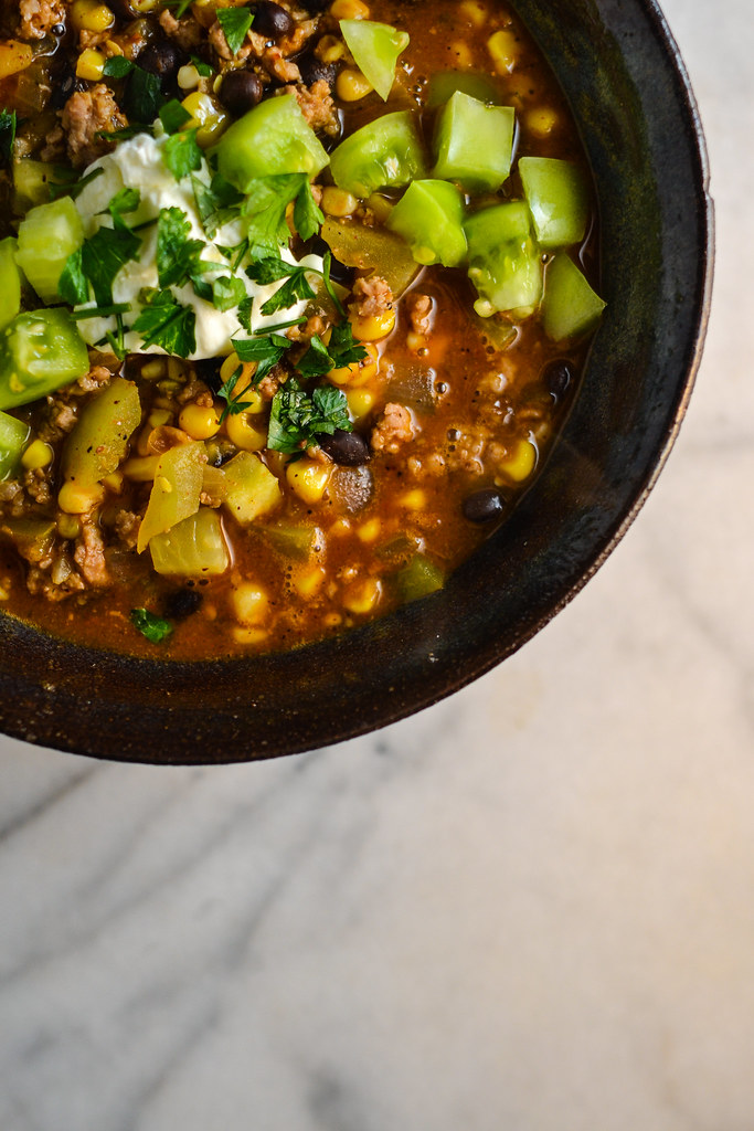 Green Tomato, Black Bean, and Corn Chili | Things I Made Today