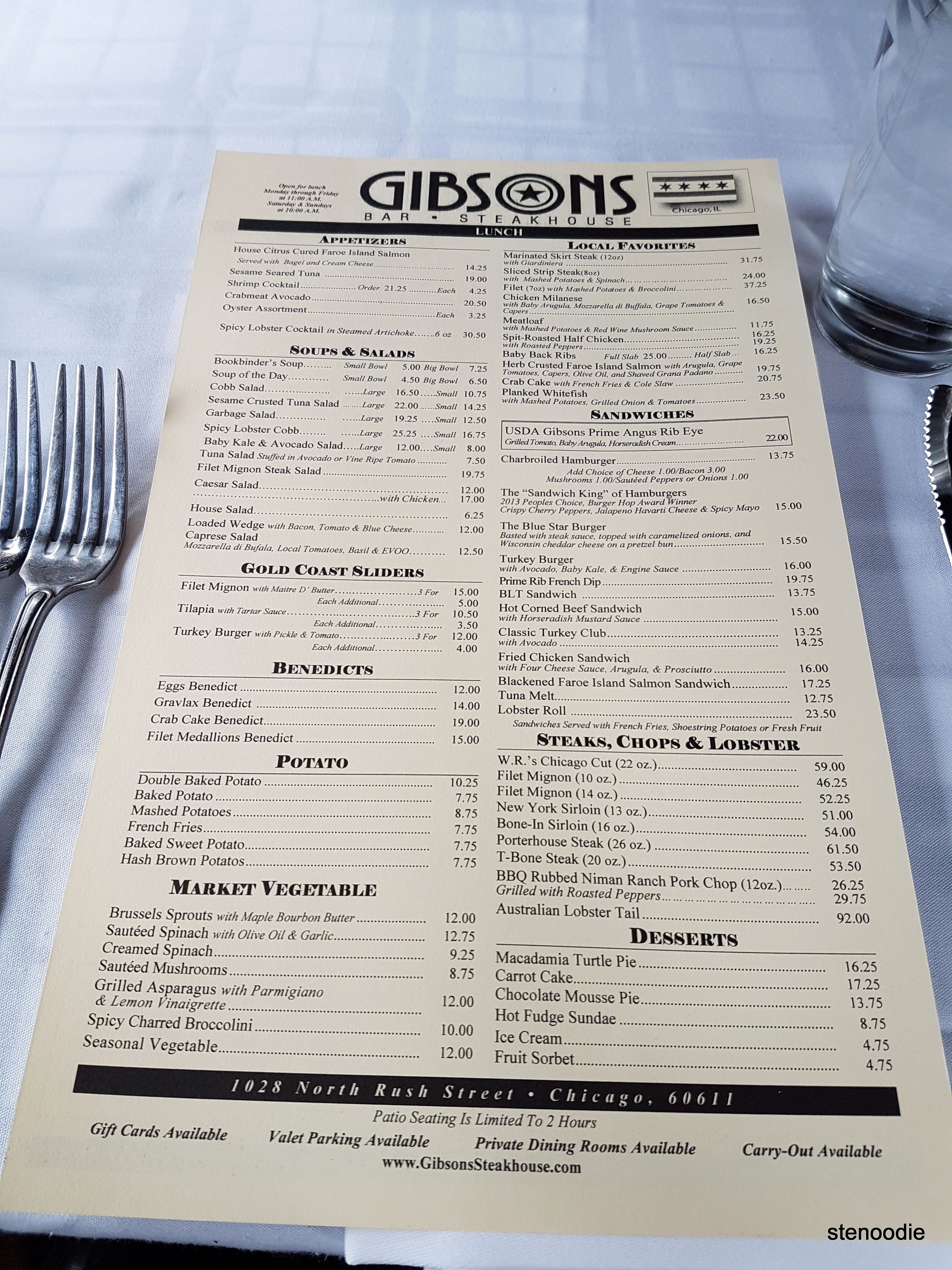  Gibson's Bar and Steakhouse menu and prices