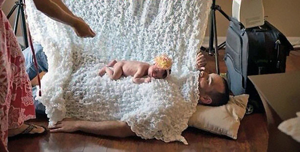 Keep Baby Still During Photoshoot By Using Dad As A Prop