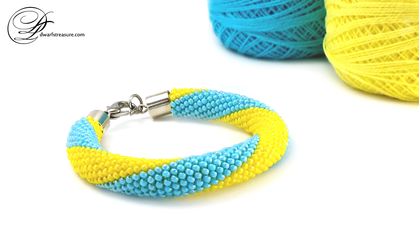 Amazing Ukrainian striped glass bead crochet bracelet