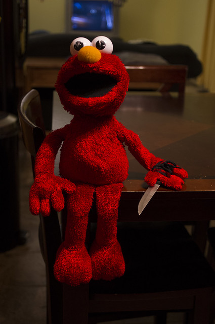 What's with the knife, Elmo?