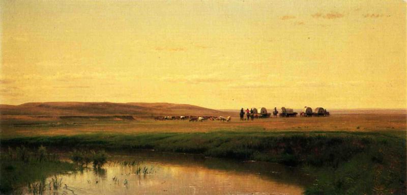 Whittredge wagon train on the plains platte river