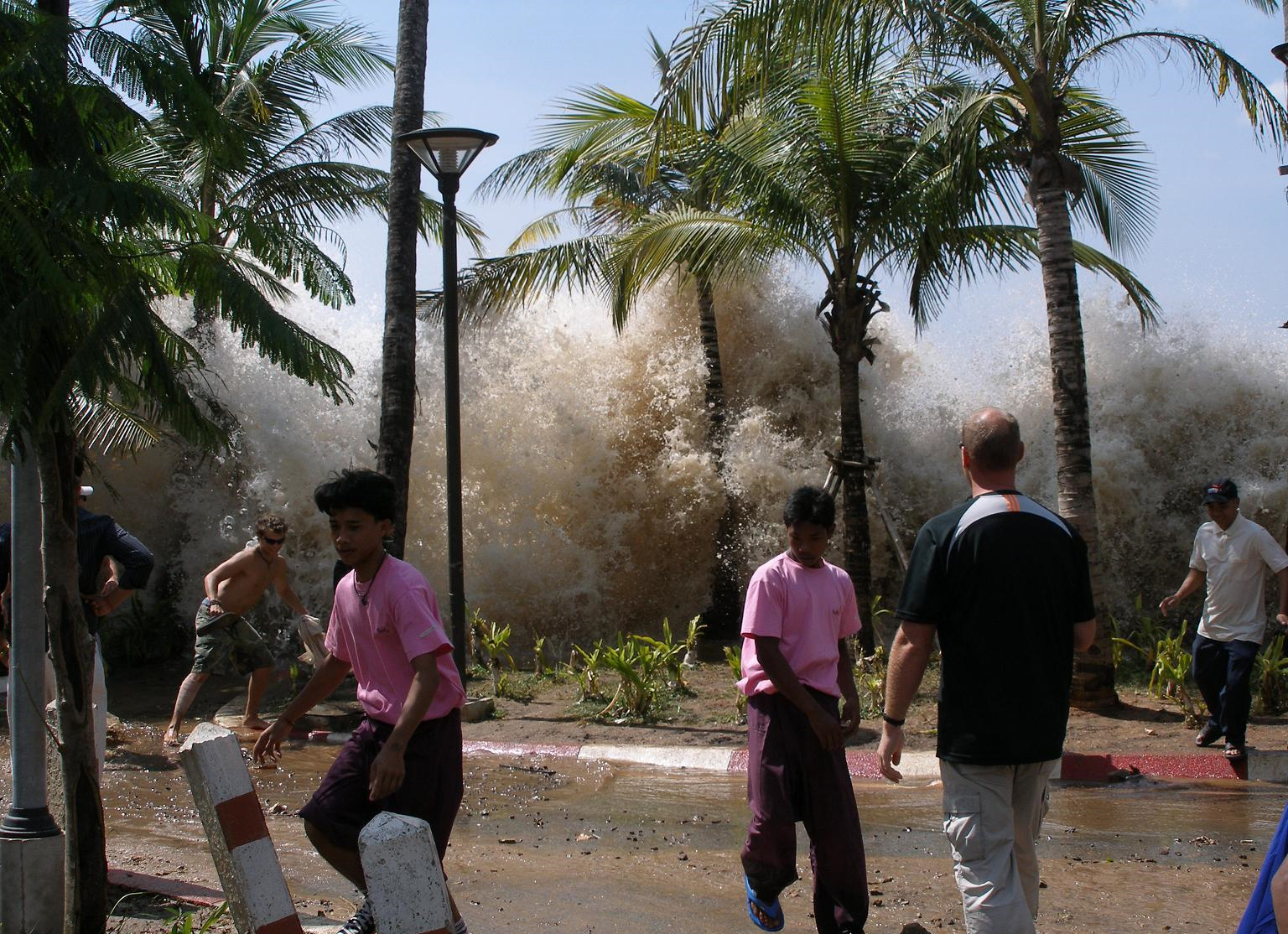 Tsunami wave hitting Ao Nang in Krabi Province, Thailand. Photo by David Rydevik (email: david.rydevikgmail.com), Stockholm, Sweden, December 26, 2004.