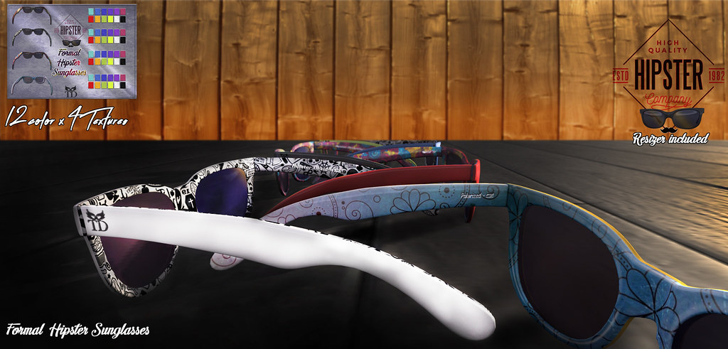 Promo 49L$ 24H ^TD^Formal Hipster sunglases 12 x 4 Textures Hud Controlled,Resize on touch.