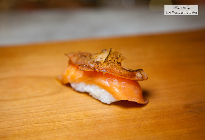 King Salmon, onion, seared tomato nigiri