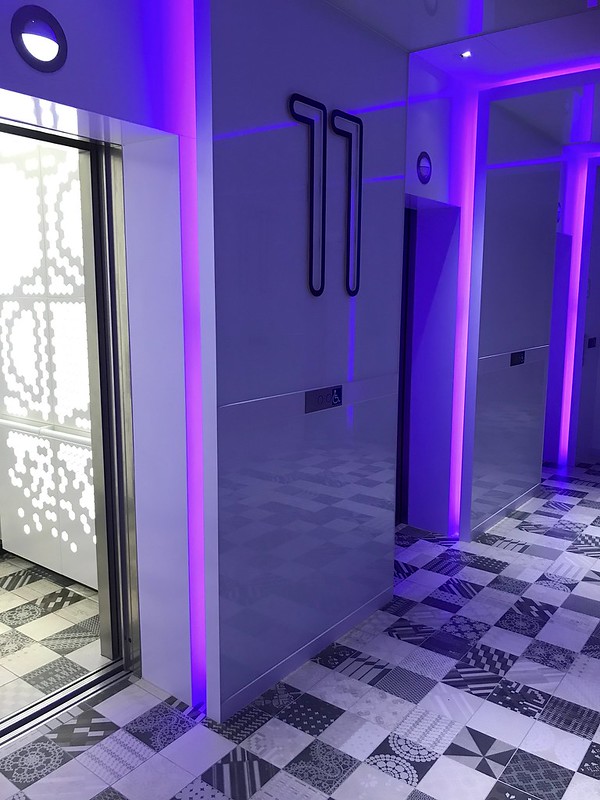 Lift lobby has cool tiles