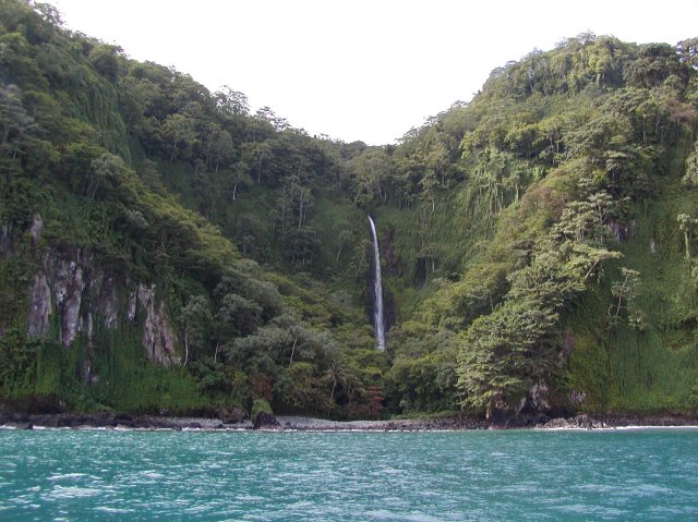 Waterfall at Water Bay on Cocos Island, Costa Rica.