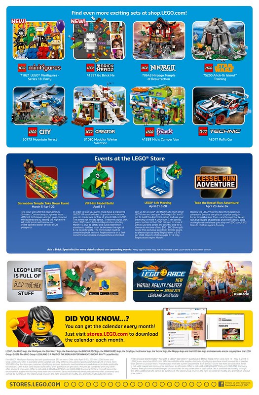 LEGO April 2018 Store Calendar Promotions & Events The Brick Fan