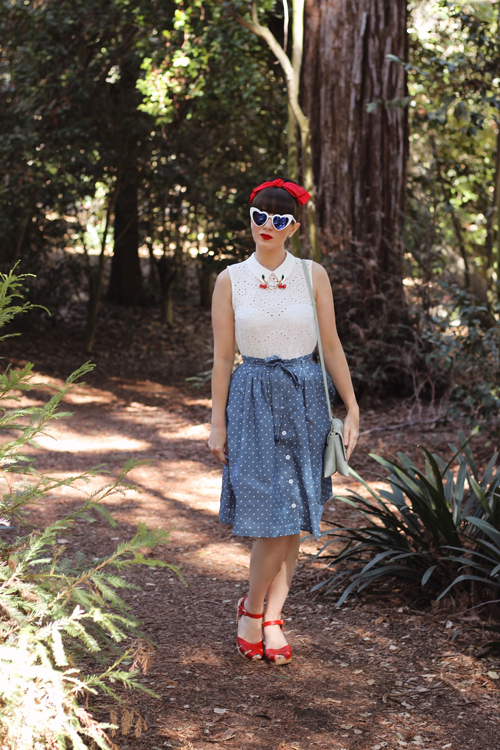 Modcloth Eyelet in the Sun Sleeveless Top Park Bench Artistry A-Line Skirt
