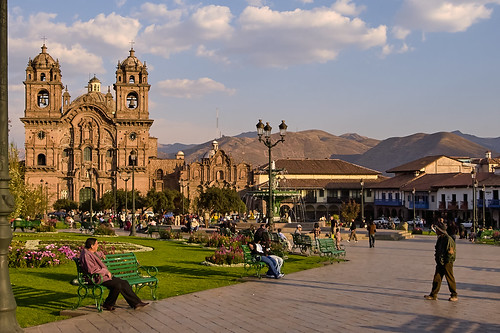 church cathedral colonial square clouds religious peru cusco landscape