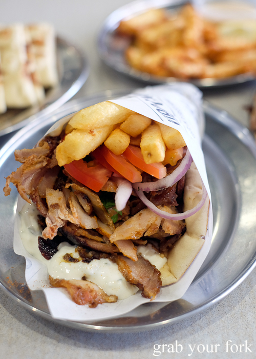 Pork belly yeeros at Yiro Yiro Greek kebab shop in Belmore