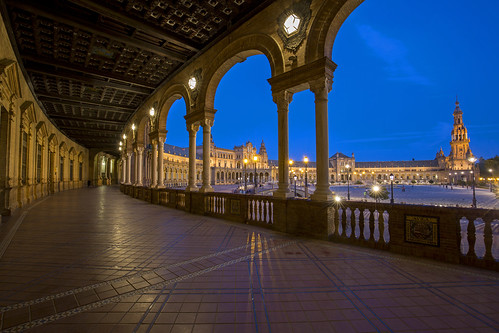 28192547749 2463ed2ab2 - The Plaza de España complex with a blue sky at sunset in Seville, Spain