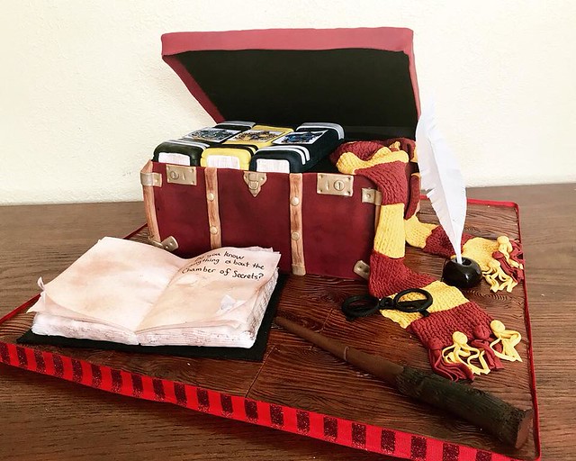 Harry Potter Trunk cake. This entire cake is 100% edible! By Danette Kessler of Danette’s Creative Corner Cakes and More