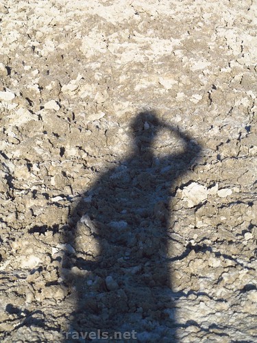 Shadow fun at Badwater Basin in Death Valley National Park, California