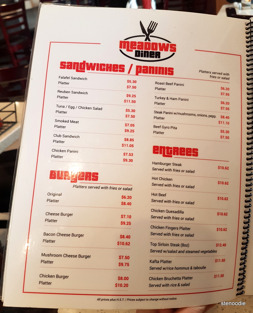  Meadows Diner menu and prices