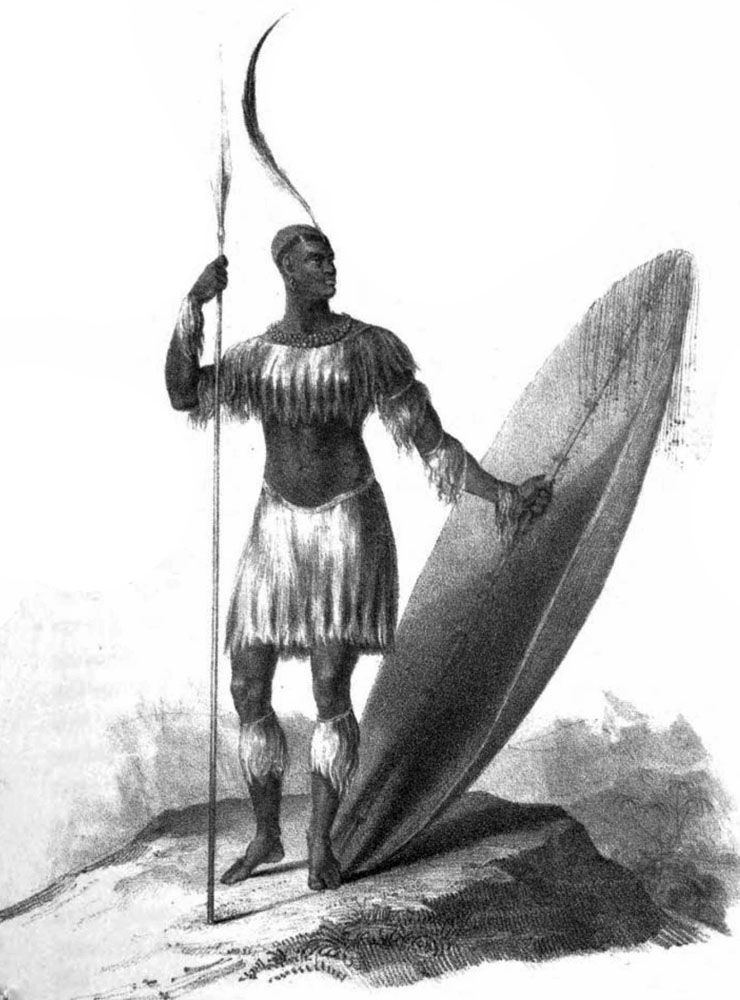 Sketch of King Shaka, 1824. Attributed to James King, it appeared in Nathanial Isaacs’ 