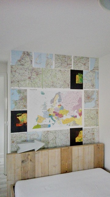 Wereldkaart steigerhouten bed